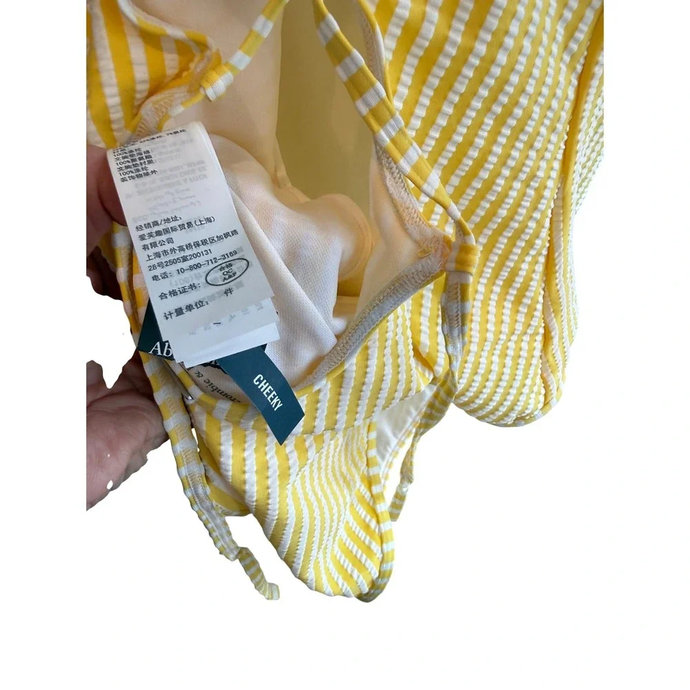 NWT Abercrombie & Fitch Yellow Seersucker Lace Up Cheeky‎ Swimsuit  Sunkissed